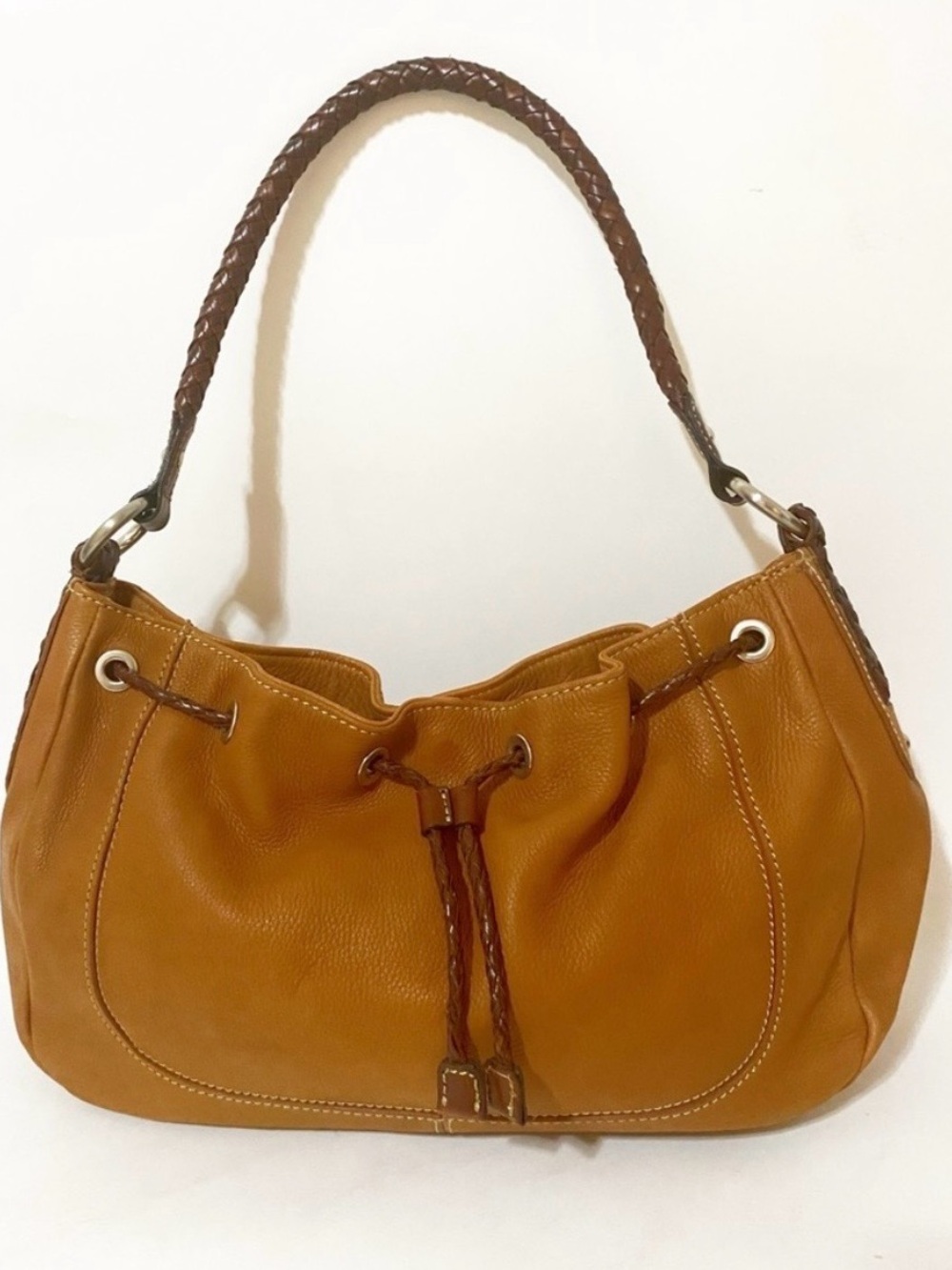 Fossil Cognac Leather Braided-Handle Shoulder Bag